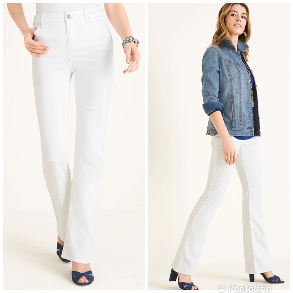 CHICOS Platinum Bootcut Jean Denim Stretch Cotton White Size 2 Large - Picture 1 of 13